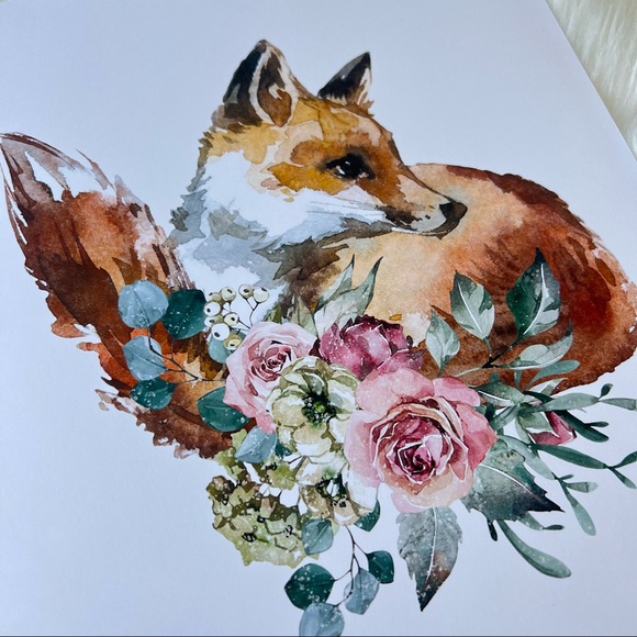 Watercolor Floral Red Fox Portrait Wall Art Illustration Print Poster Unframed - Picture 16 of 17